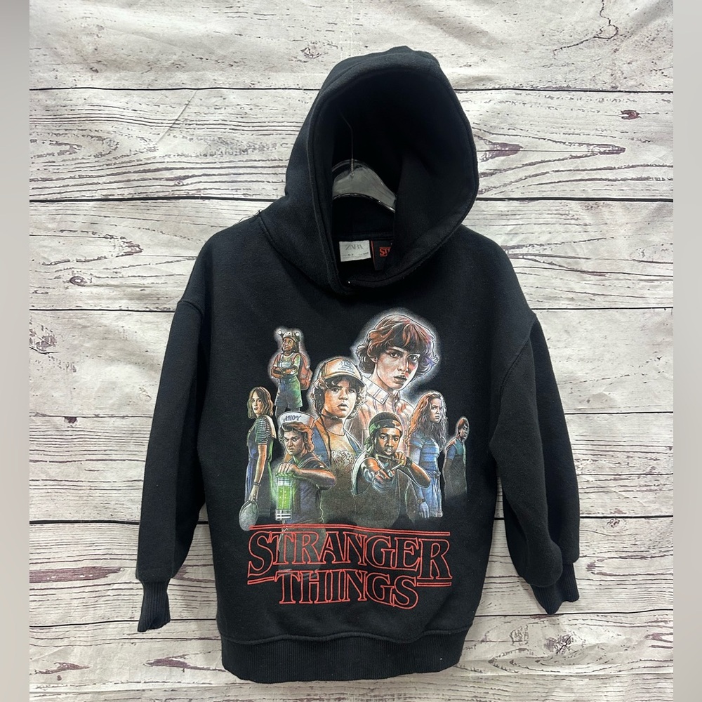Zara Kids Black Netflix Stranger Things Sweatshirt/Hoodie Size 6-7
